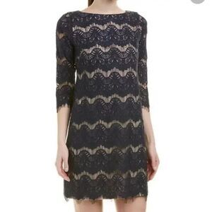 ELIZA J Shift Cocktail Dress Plus Size 14 Lace Crochet 3/4 Sleeve Navy Blue